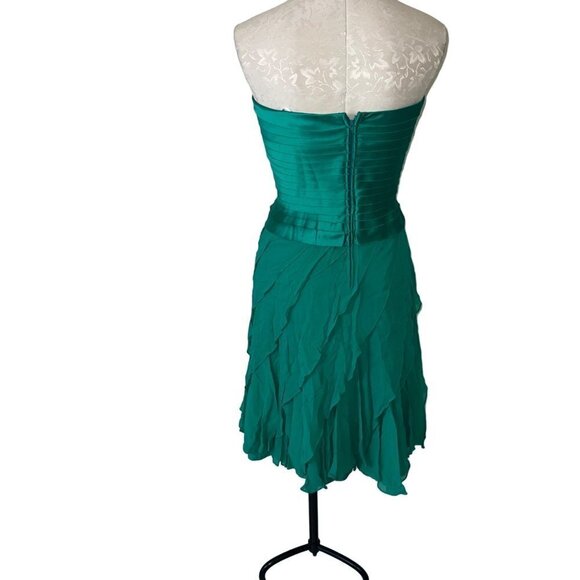 Tadashi Vintage Dress Size Medium Green Layer Chiffon Silk Satin Strapless New - Picture 3 of 13